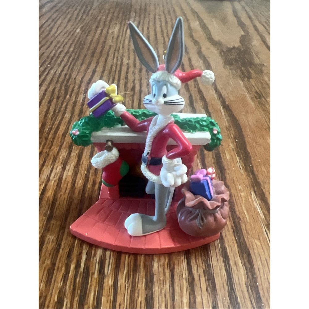 Vintage 1998 Looney Tunes Bugs Bunny Ornament Santa Claus Fireplace Loose